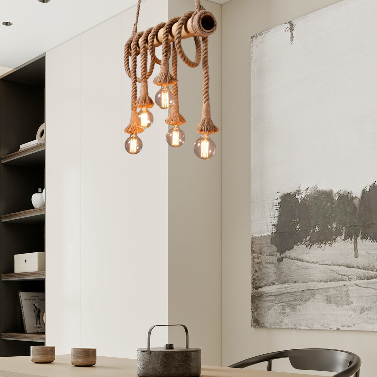 Landhausstil Pendelleuchte LED Bambus Esszimmer