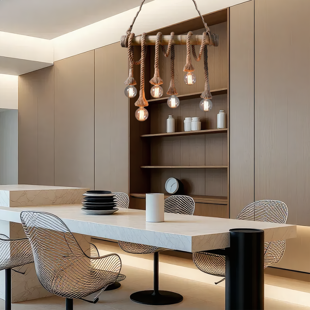 Landhausstil Pendelleuchte LED Bambus Esszimmer