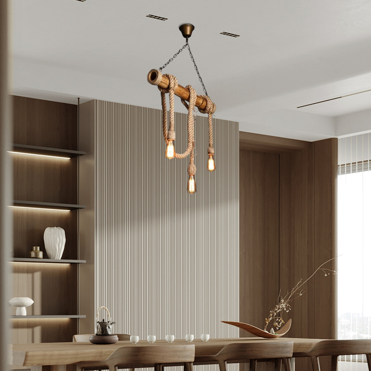 Landhausstil Pendelleuchte LED Bambus Esszimmer