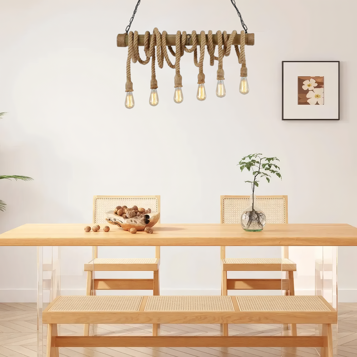 Landhausstil Pendelleuchte LED Bambus Esszimmer