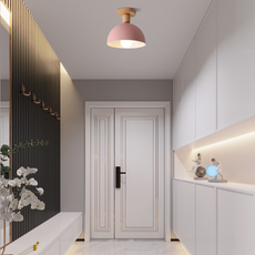 Moderne rosafarbene Deckenleuchte in Kuppelform - ideal für Hausflurbeleuchtung