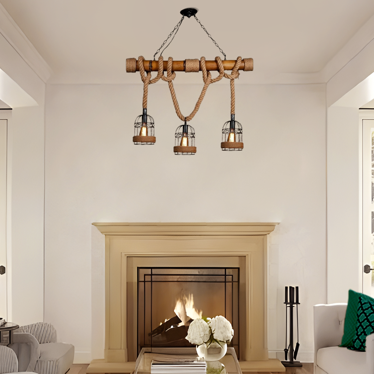 Vintage Pendelleuchte LED - besteht aus Metall und Holz-robust und stabil