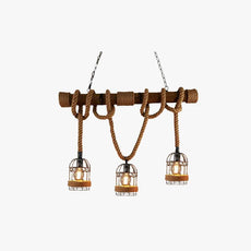 Vintage Pendelleuchte LED Holz Metall Walnussfarbe 