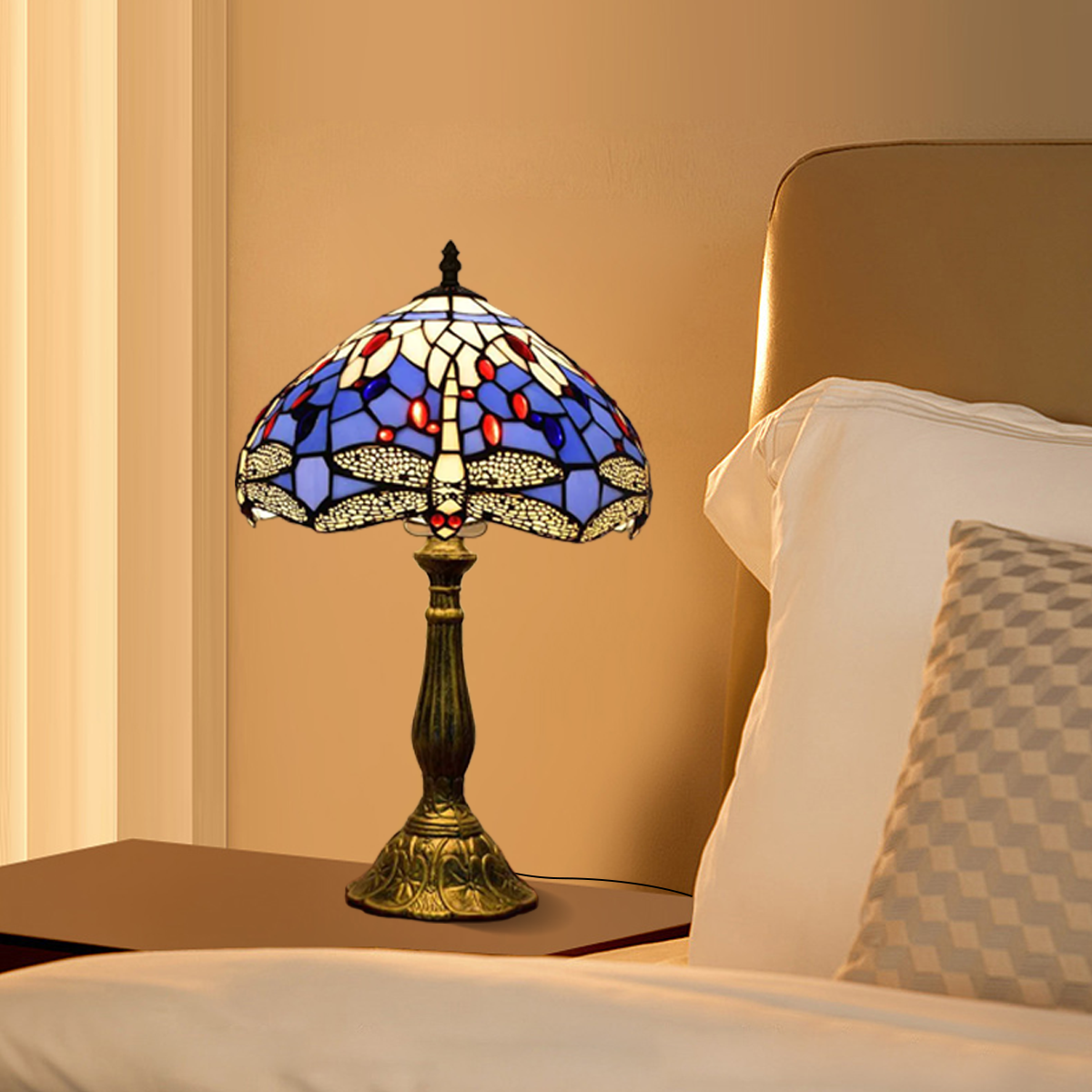 Art Deco Tischlampe Multicolor Metall Glas Kuppel Schlafzimmer