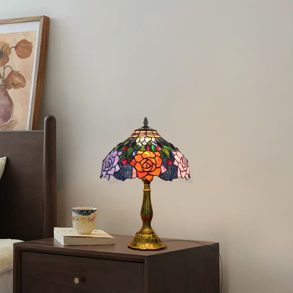 Art Deco Tischlampe Multicolor Metall Glas Kuppel Schlafzimmer