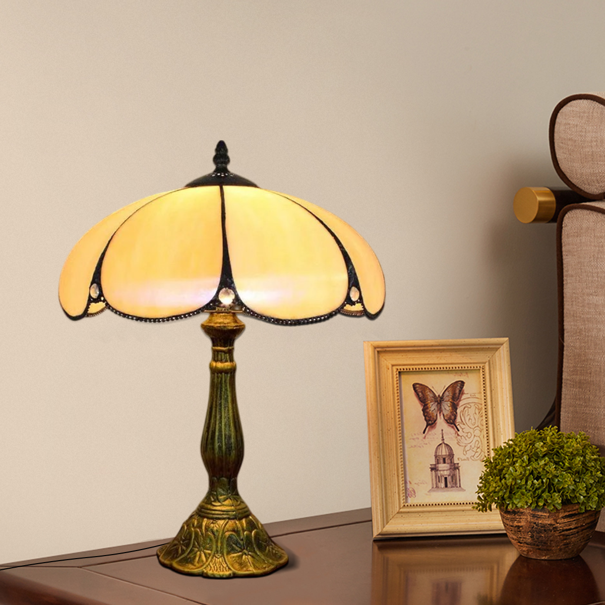 Art Deco Tischlampe Multicolor Metall Glas Kuppel Schlafzimmer