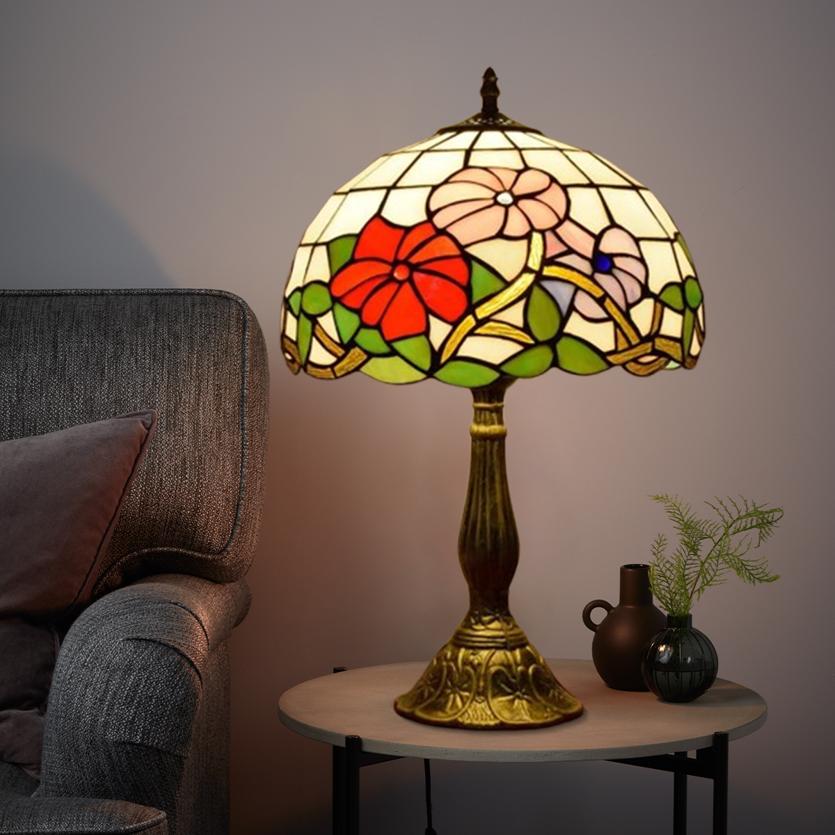 Art Deco Tischlampe Multicolor Metall Glas Kuppel Schlafzimmer