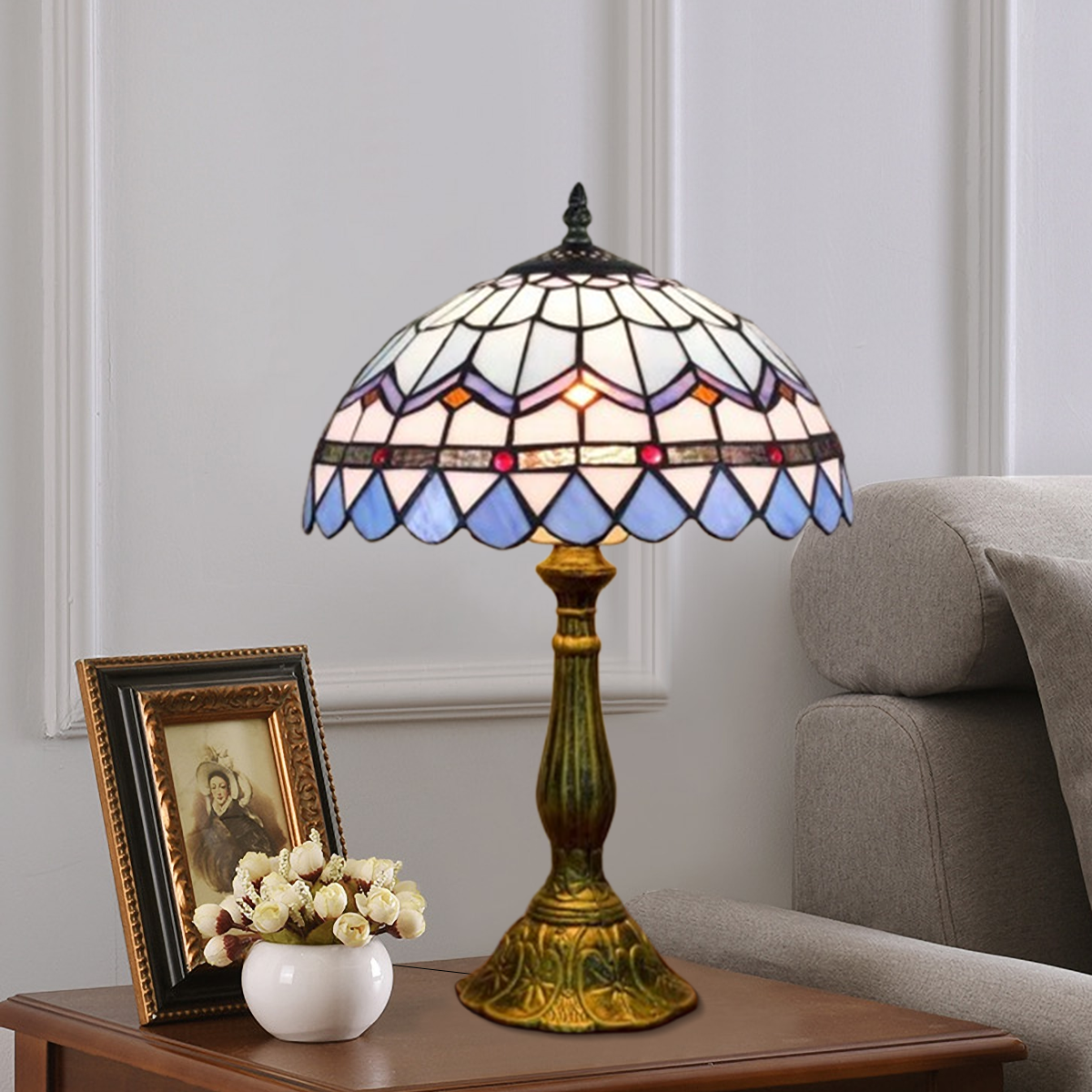 Art Deco Tischlampe Multicolor Metall Glas Kuppel Schlafzimmer