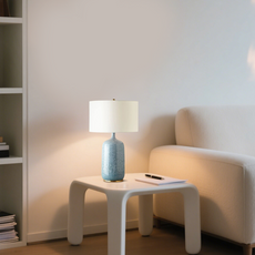Art Deco Tischlampe LED Trommelform Blau Keramik Schlafzimmer