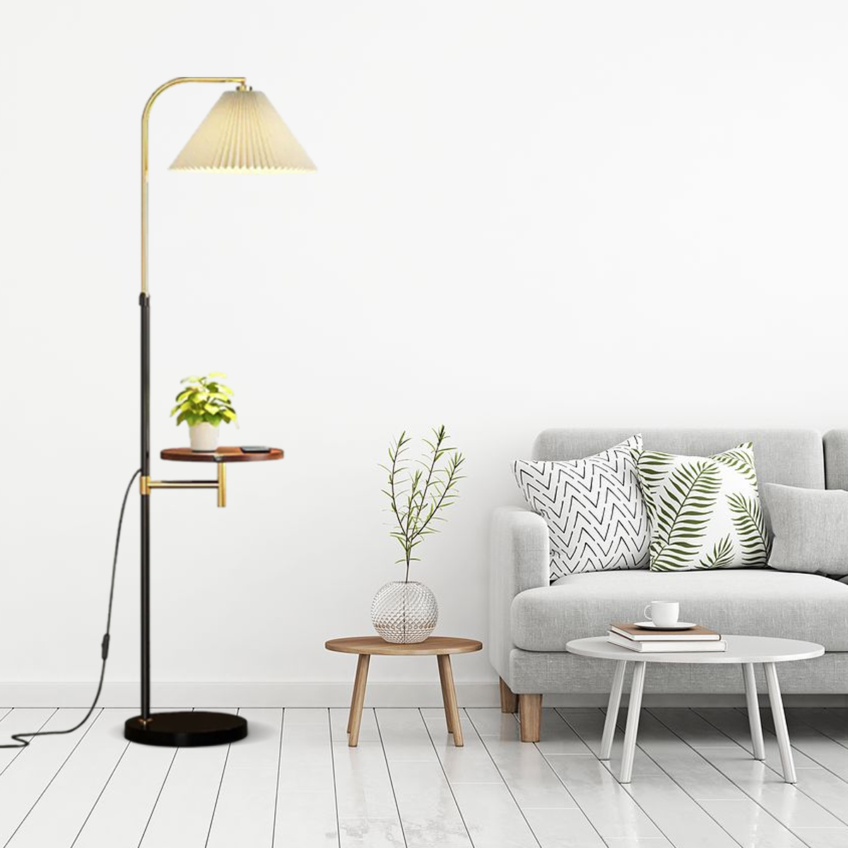 Moderne Stehlampe LED Kappenförmig Metall Beige Wohnzimmer