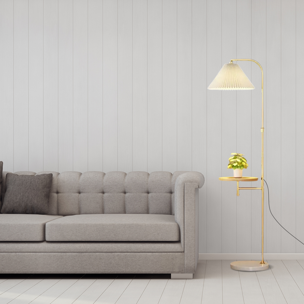 Moderne Stehlampe LED Kappenförmig Metall Beige Wohnzimmer