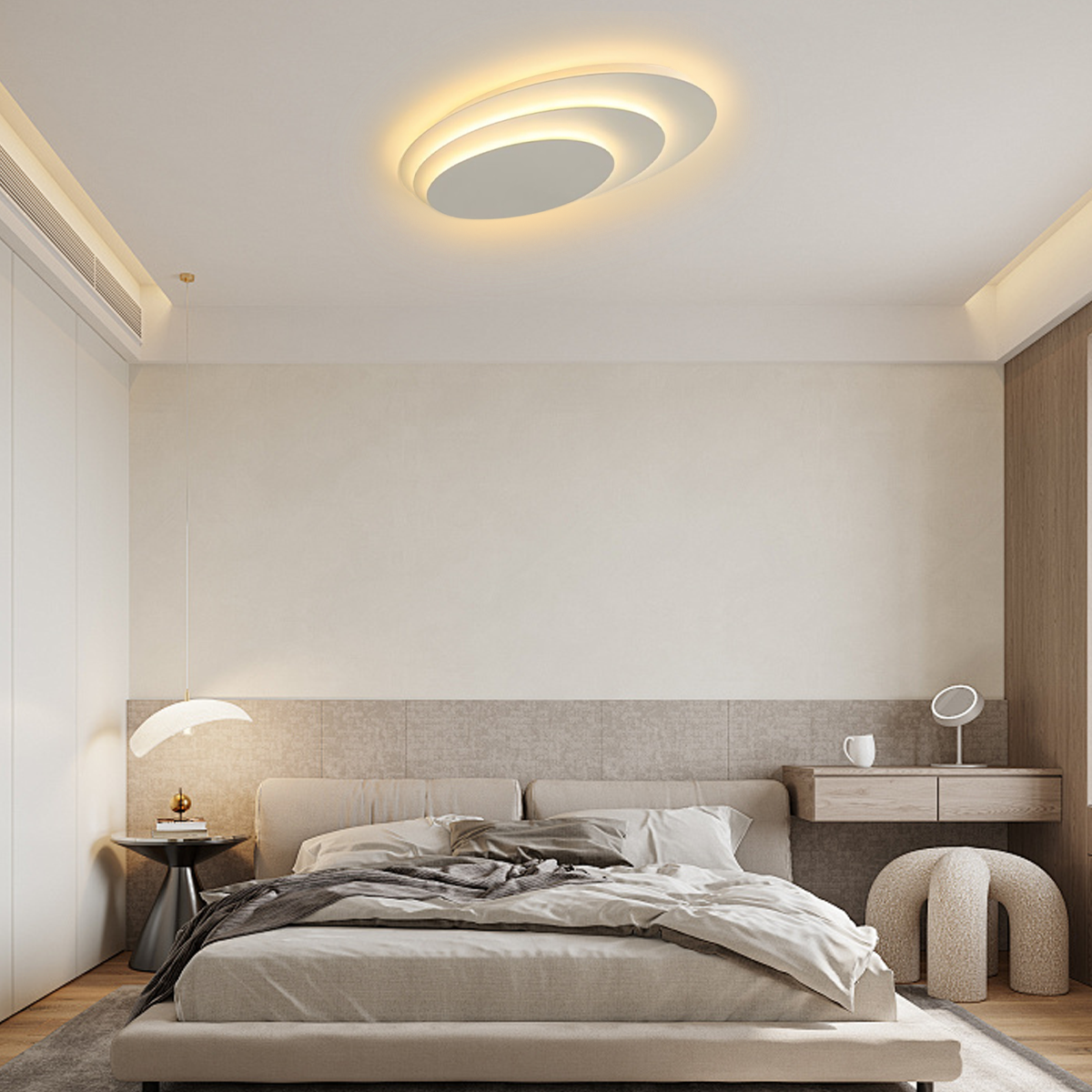 Nordic Deckenleuchte LED Acryl Weiß -B-Dreifarbige Lichtwechsel-Schlafzimmer