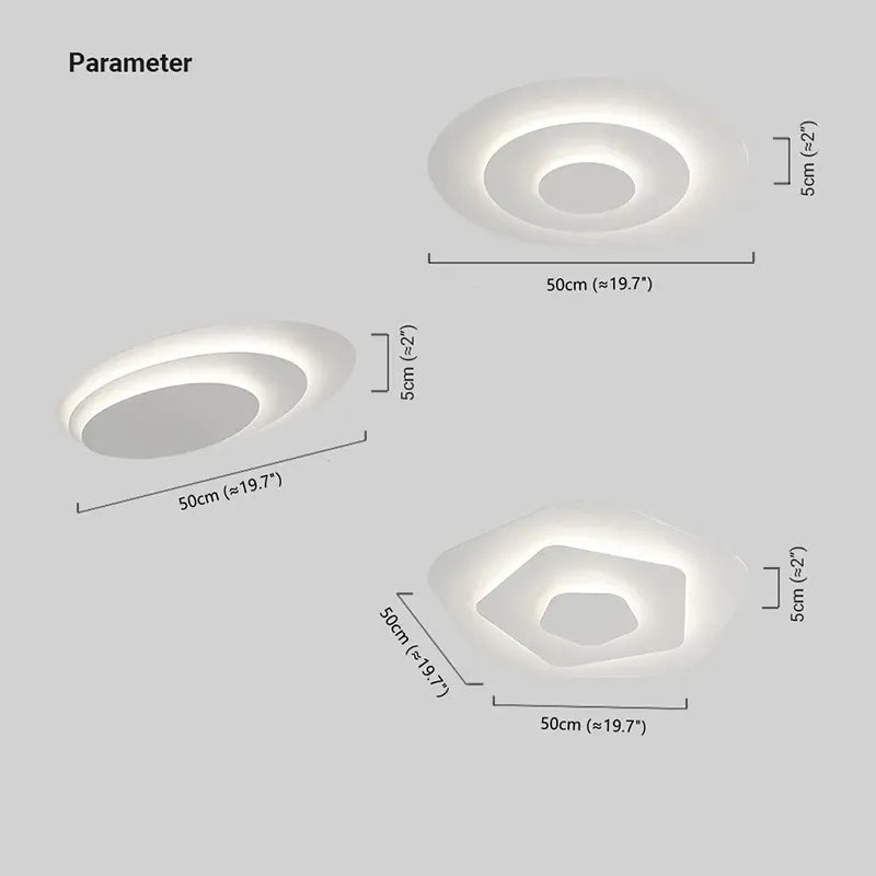 Maßzeichnung der nordic Deckenleuchte LED Acryl Weiß 