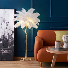 Art Deco Stehleuchte Federn Weiß Wohnzimmer