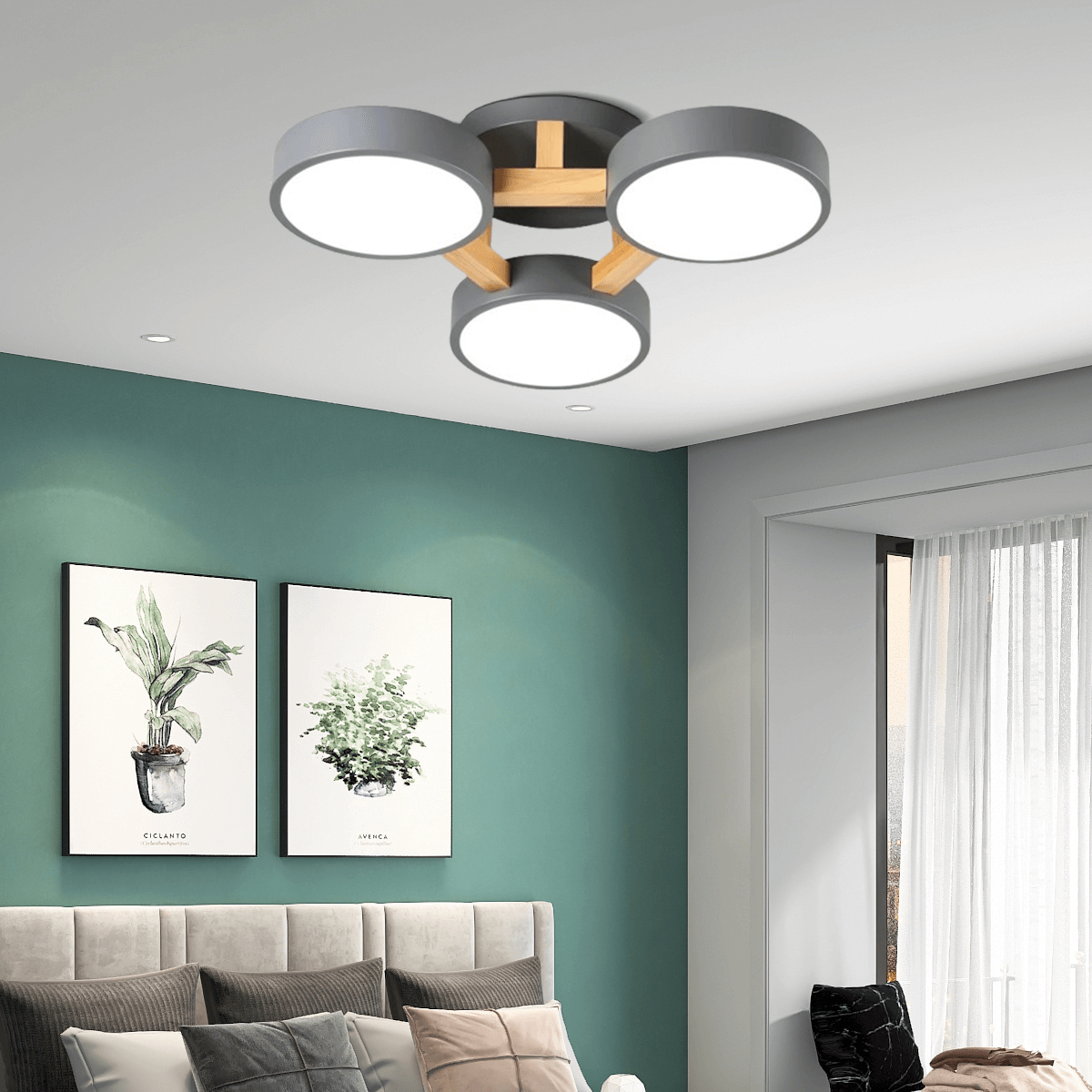 Minimalistische Deckenleuchte LED Rund Metall -Grau-ideal fuer Schlafzimmer