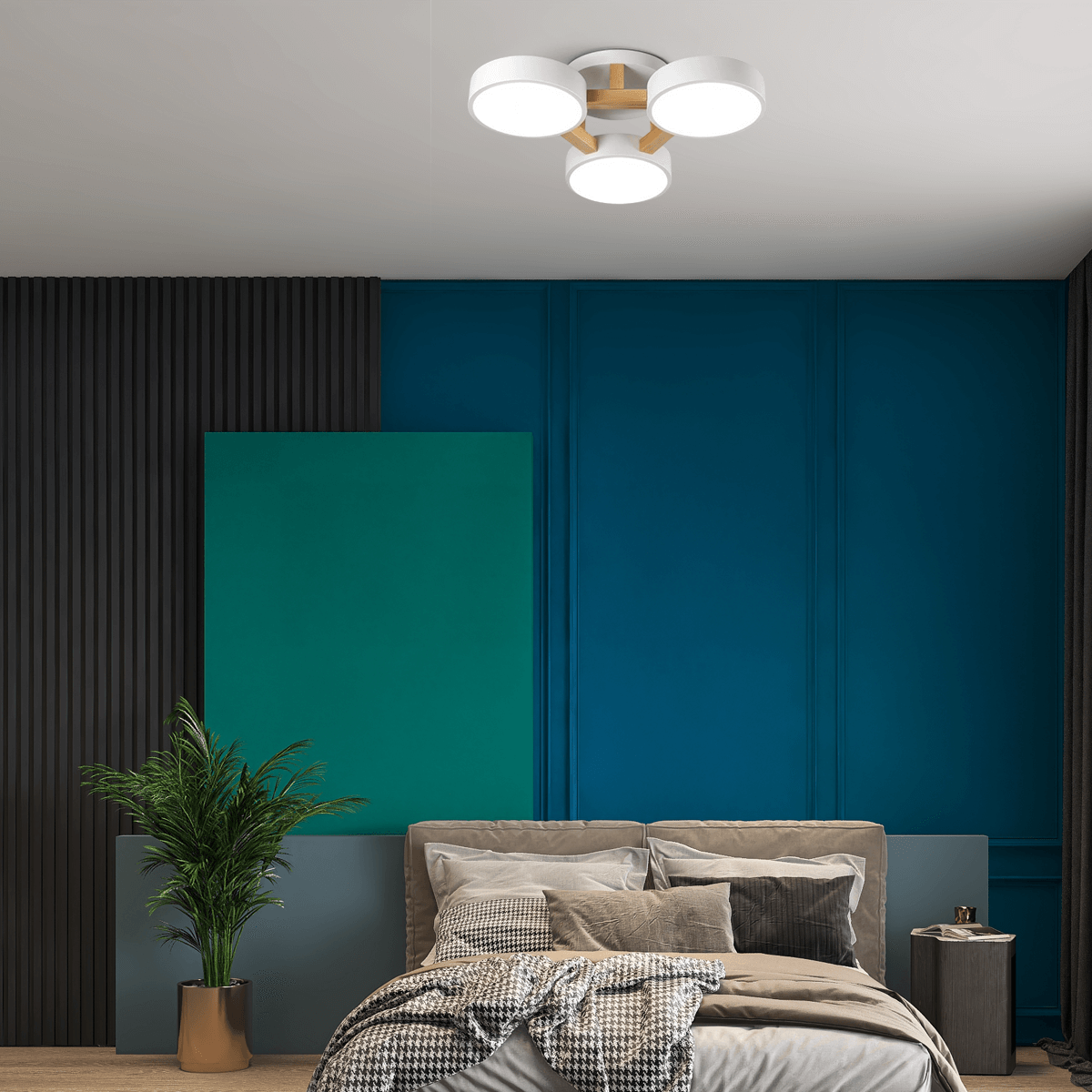 Minimalistische Deckenleuchte LED Rund Metall -Weiß-ideal fuer Schlafzimmer