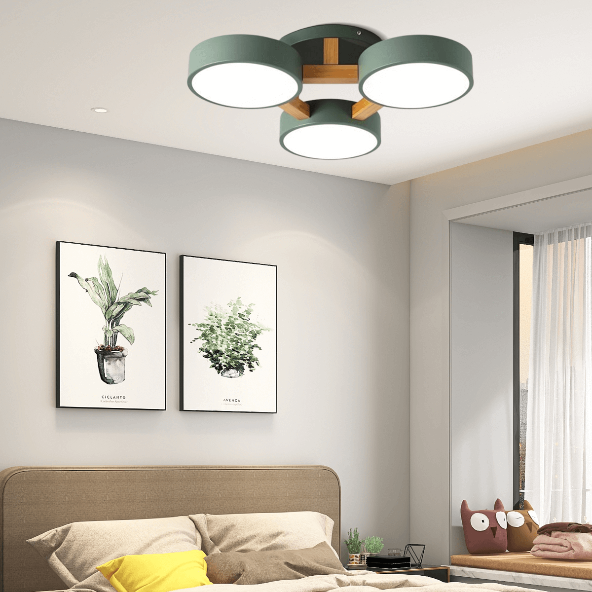 Minimalistische Deckenleuchte LED Rund Metall -Grün-ideal fuer Schlafzimmer