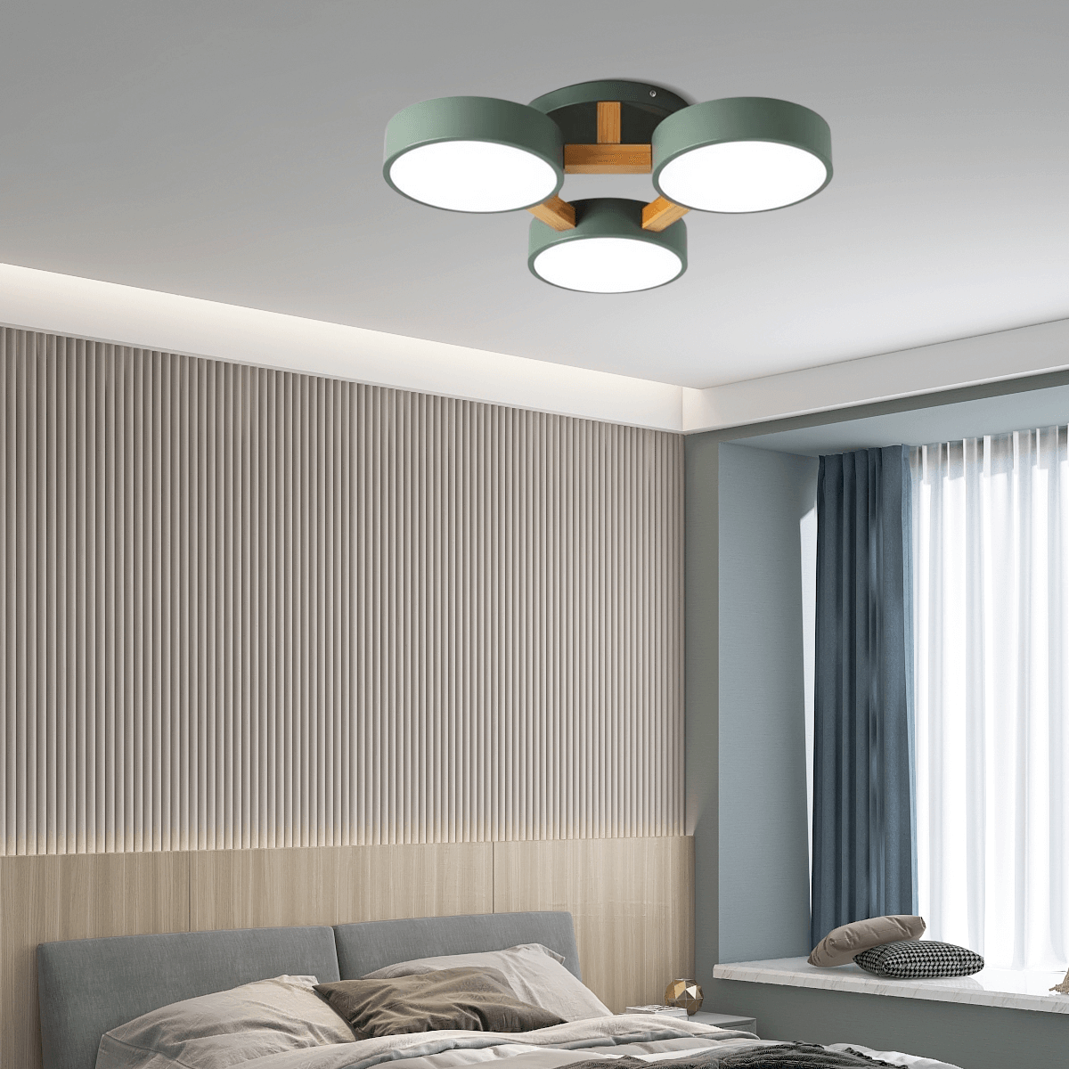 Minimalistische Deckenleuchte LED Rund Metall -Grün-Kombinationsdesign aus drei Kreisen - stilvolle Schlichtheit