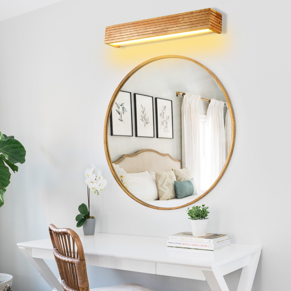 Minimalistisch Wandlampe/Spiegelleuchte LED Linear Holz Schlafzimmer 