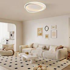 Weiße moderne LED-Deckenleuchte aus Metall im Schlafzimmer – helle und angenehme Beleuchtung