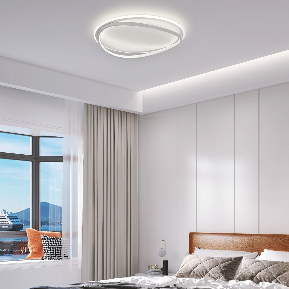 Schlichte weiße Deckenleuchte mit LED-Technologie für das Schlafzimmer, modernes Metall-Design