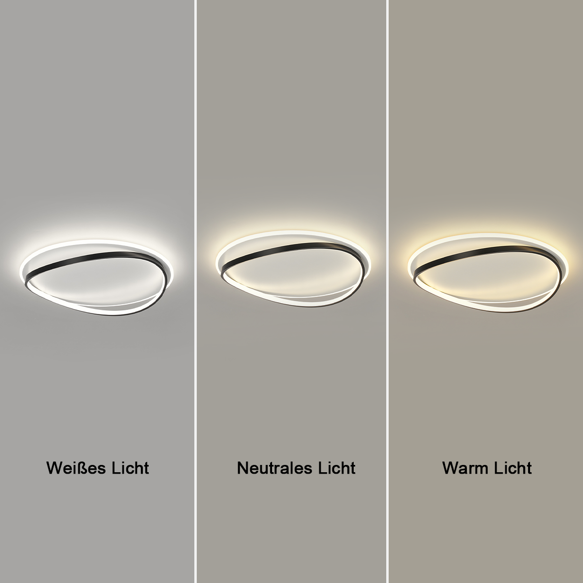 Vergleich der Farbtemperaturen der LED-Deckenleuchte – warmweiß versus kaltweiß Licht im Einsatz