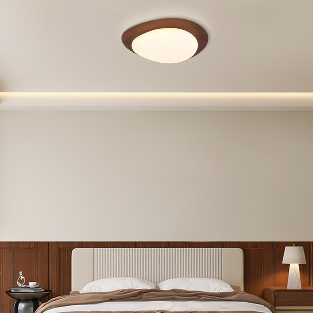 Minimalistisch Deckenleuchte LED Rund Walnuss Schlafzimmer