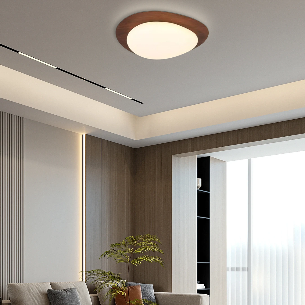 Minimalistisch Deckenleuchte LED Rund Walnuss Schlafzimmer