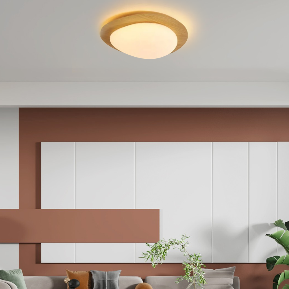 Minimalistisch Deckenleuchte LED Rund Walnuss Schlafzimmer