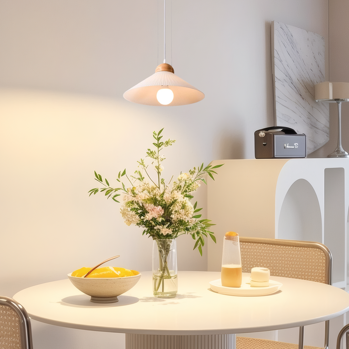 Modern Pendelleuchte LED Konisch Beige Glas/Holz Esszimmer
