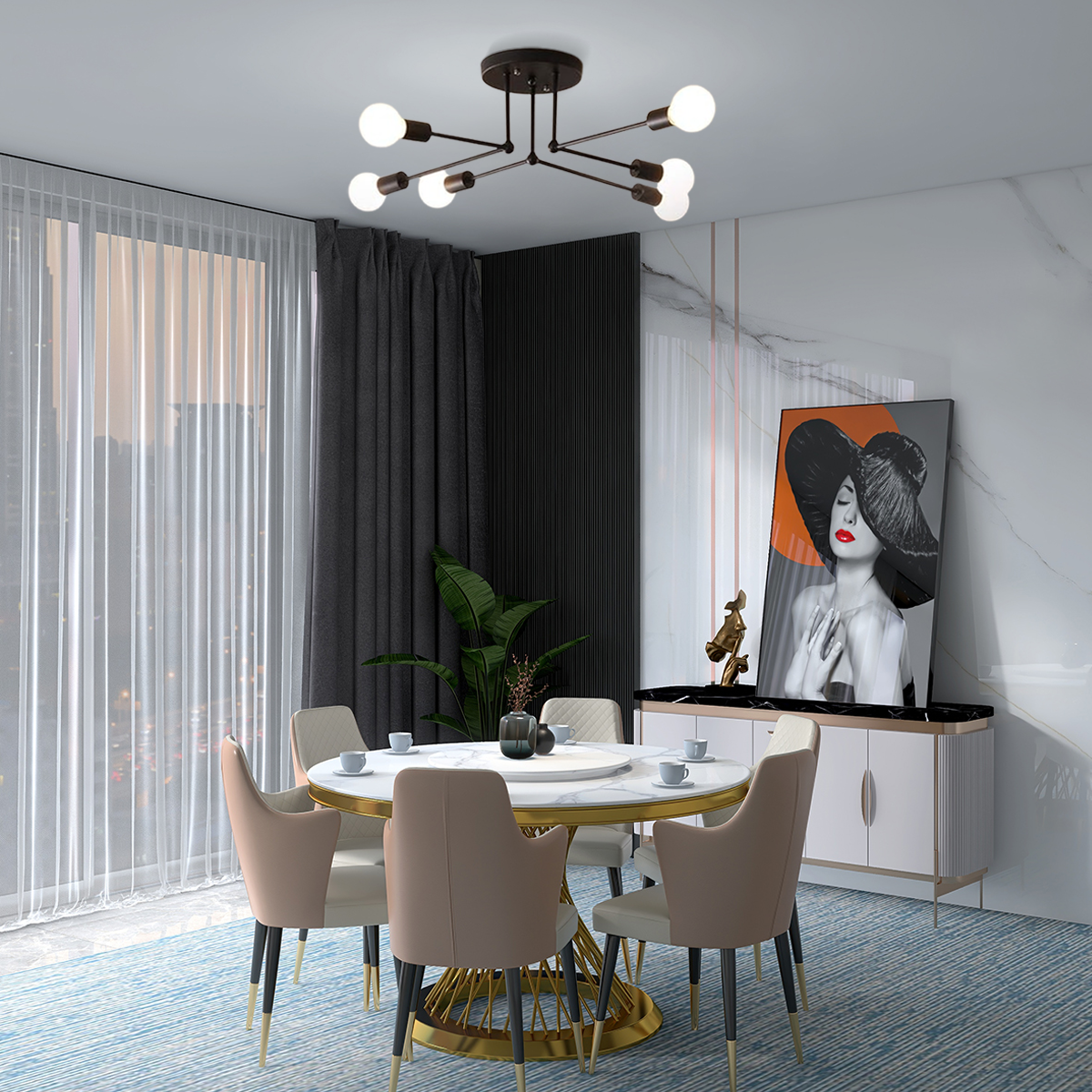 Modern Deckenleuchte LED Metall/Glas Schwarz Esszimmer