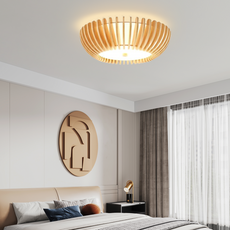 Modern Deckenleuchte LED Rund Naturholz Schlafzimmer