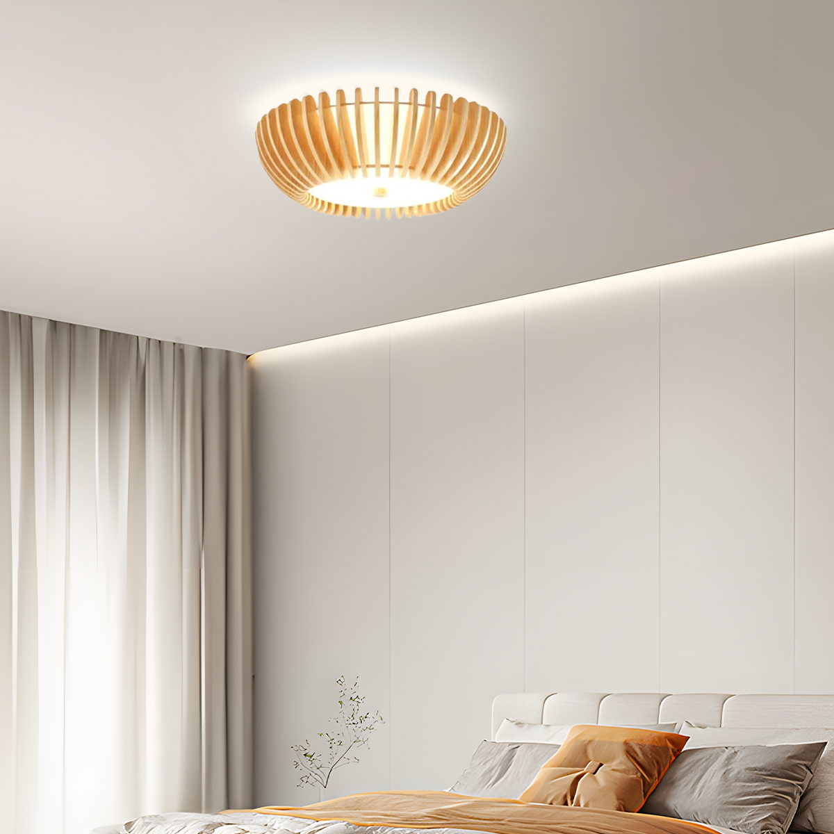Modern Deckenleuchte LED Rund Naturholz Schlafzimmer