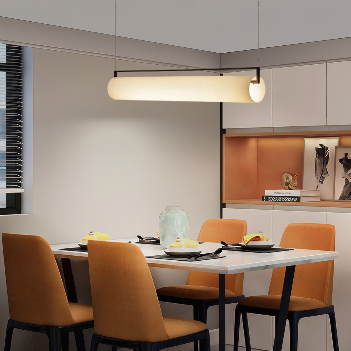 Moderne Pendelleuchte Weiß Metall Acryl Zylindrische Wohnzimmer