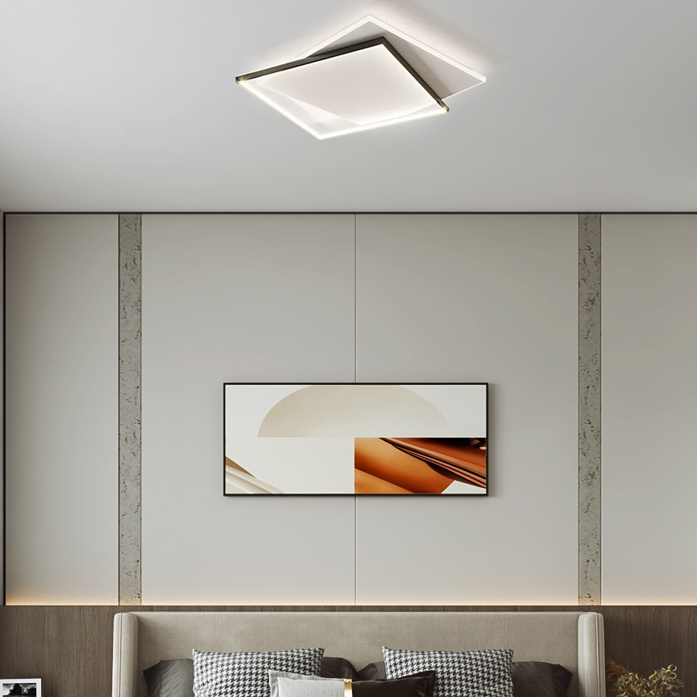Moderne Deckenleuchte Schwarz Metall Acryl Quadrat Wohnzimmer