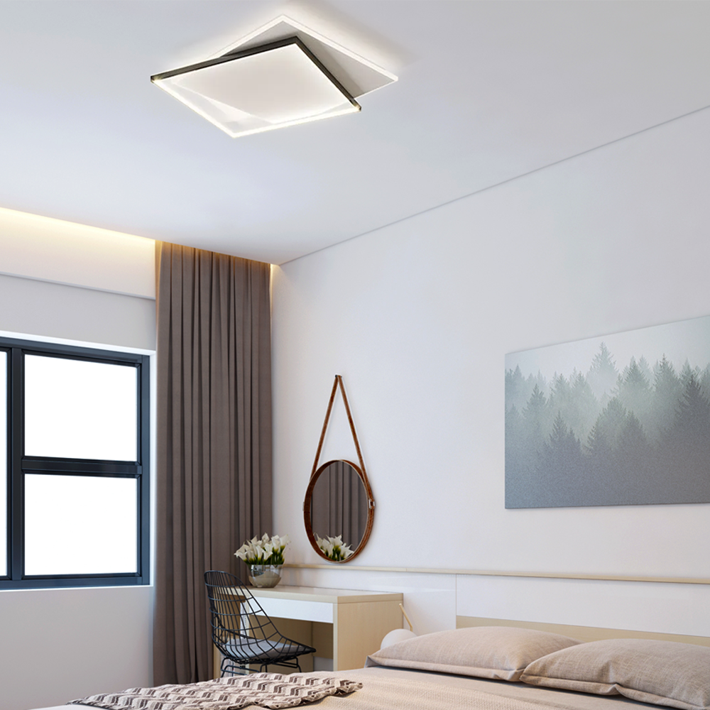 Moderne Deckenleuchte Schwarz Metall Acryl Quadrat Wohnzimmer