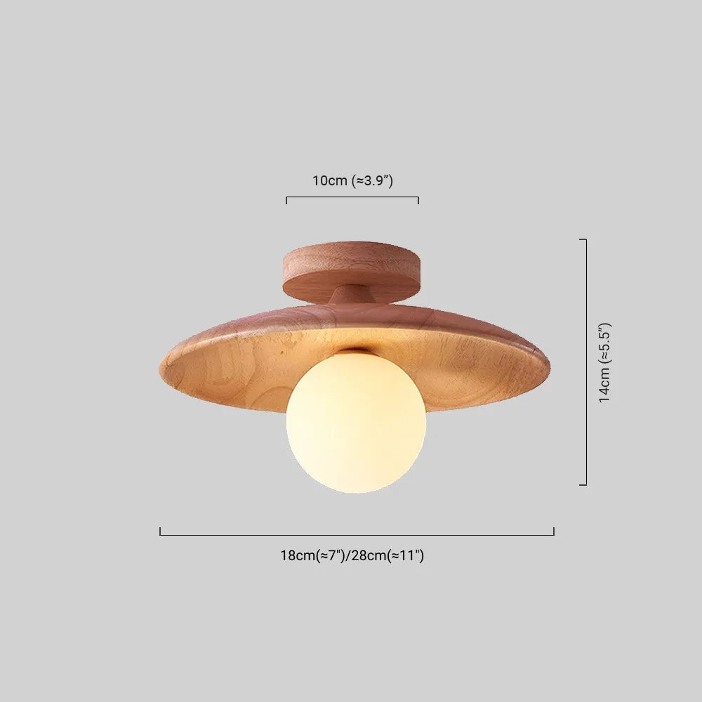 Nordic Deckenleuchte LED Frisbee Holz/Glas Walnussfarbe Schlafzimmer