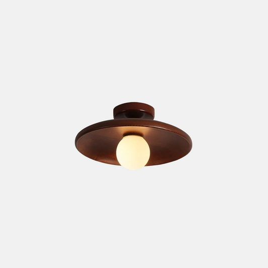Nordic Deckenleuchte LED Frisbee Holz/Glas Walnussfarbe Schlafzimmer