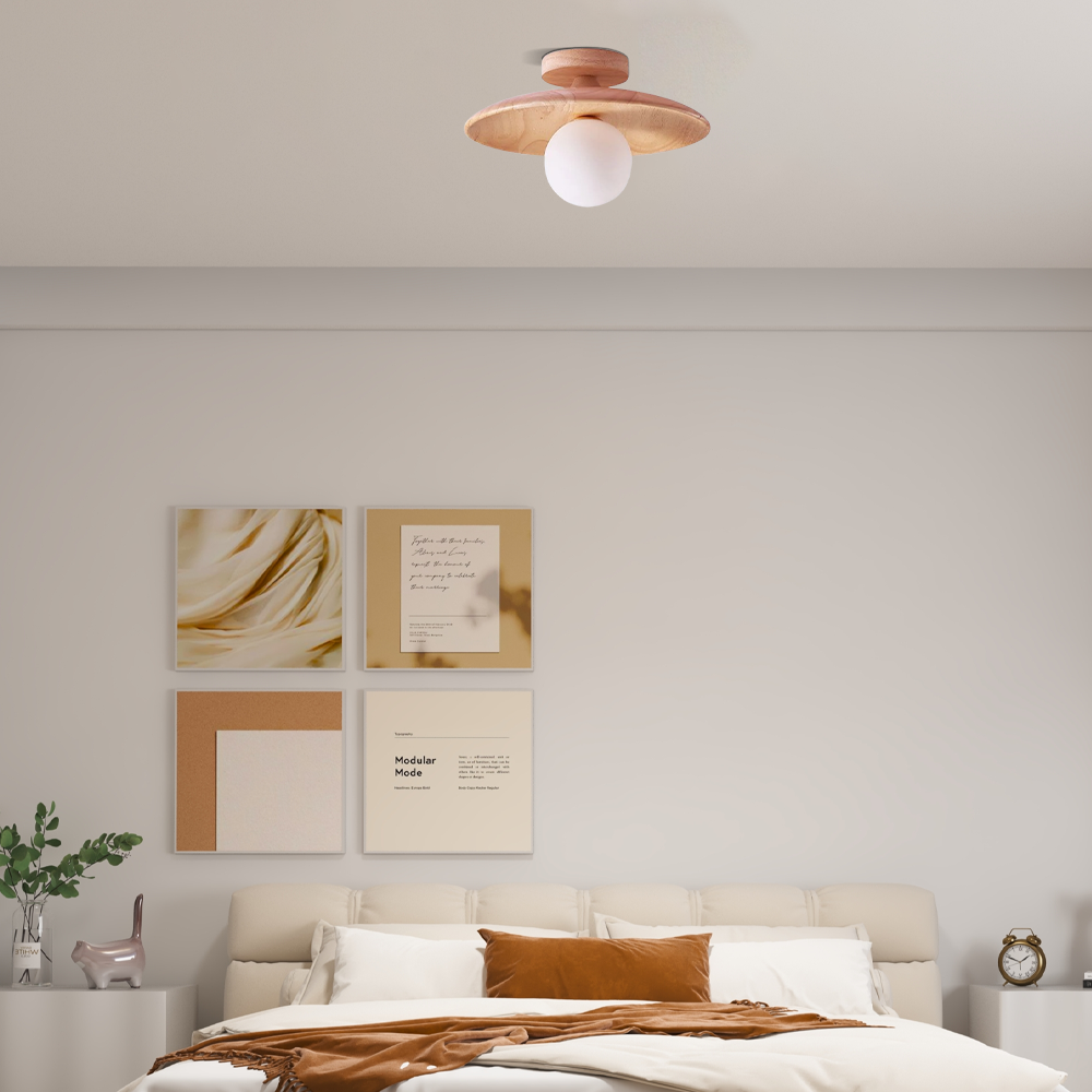 Nordic Deckenleuchte LED Frisbee Holz/Glas Walnussfarbe Schlafzimmer