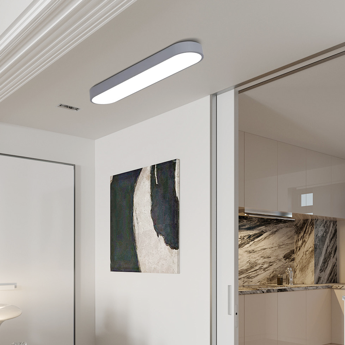 Modern Deckenleuchte LED Oval Weiß/Schwarz Metall/Acryl Ess/Wohnzimmer
