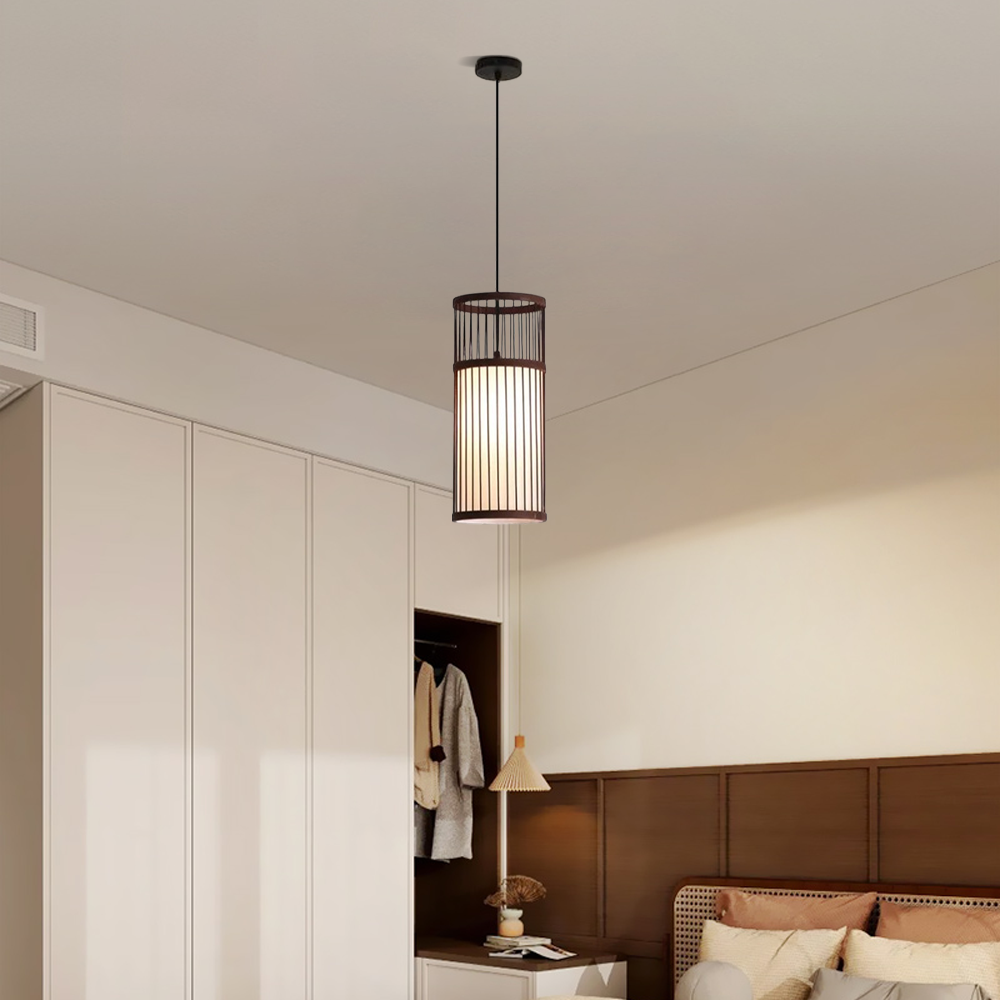 Vintage Pendelleuchte LED Bambus Zylindrisch Holz Esszimmer
