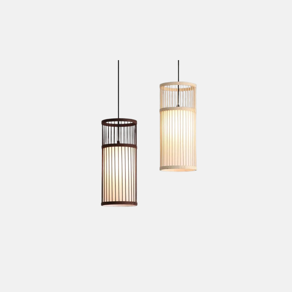 Vintage Pendelleuchte LED Bambus Zylindrisch Holz Esszimmer