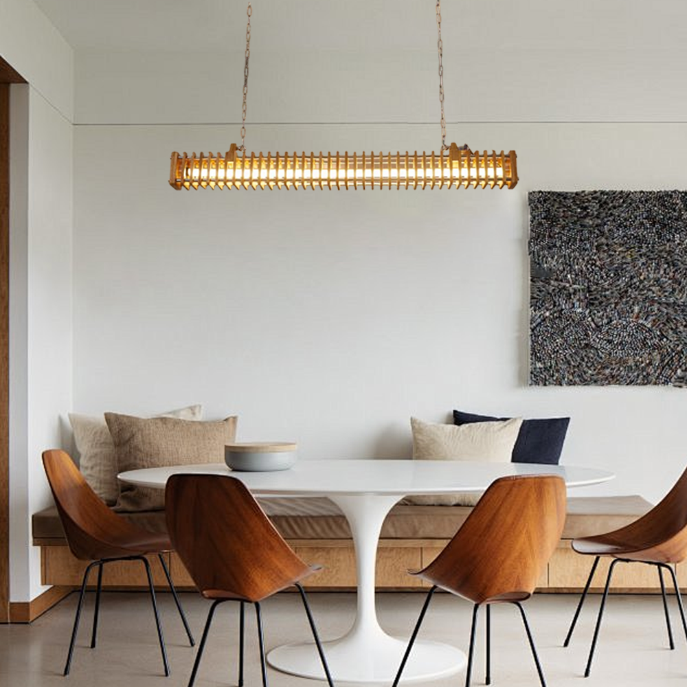 Moderne Pendelleuchte Braun Holz Rechteckig Wohnzimmer