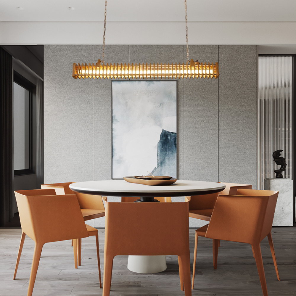 Moderne Pendelleuchte Braun Holz Rechteckig Wohnzimmer
