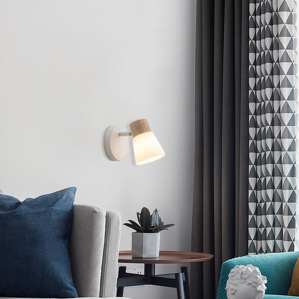 Nordic Wandlampe LED Holz Glas Kappenförmig Weiß Badezimmer