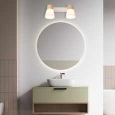 Nordic Wandlampe LED Holz Glas Kappenförmig Weiß Badezimmer