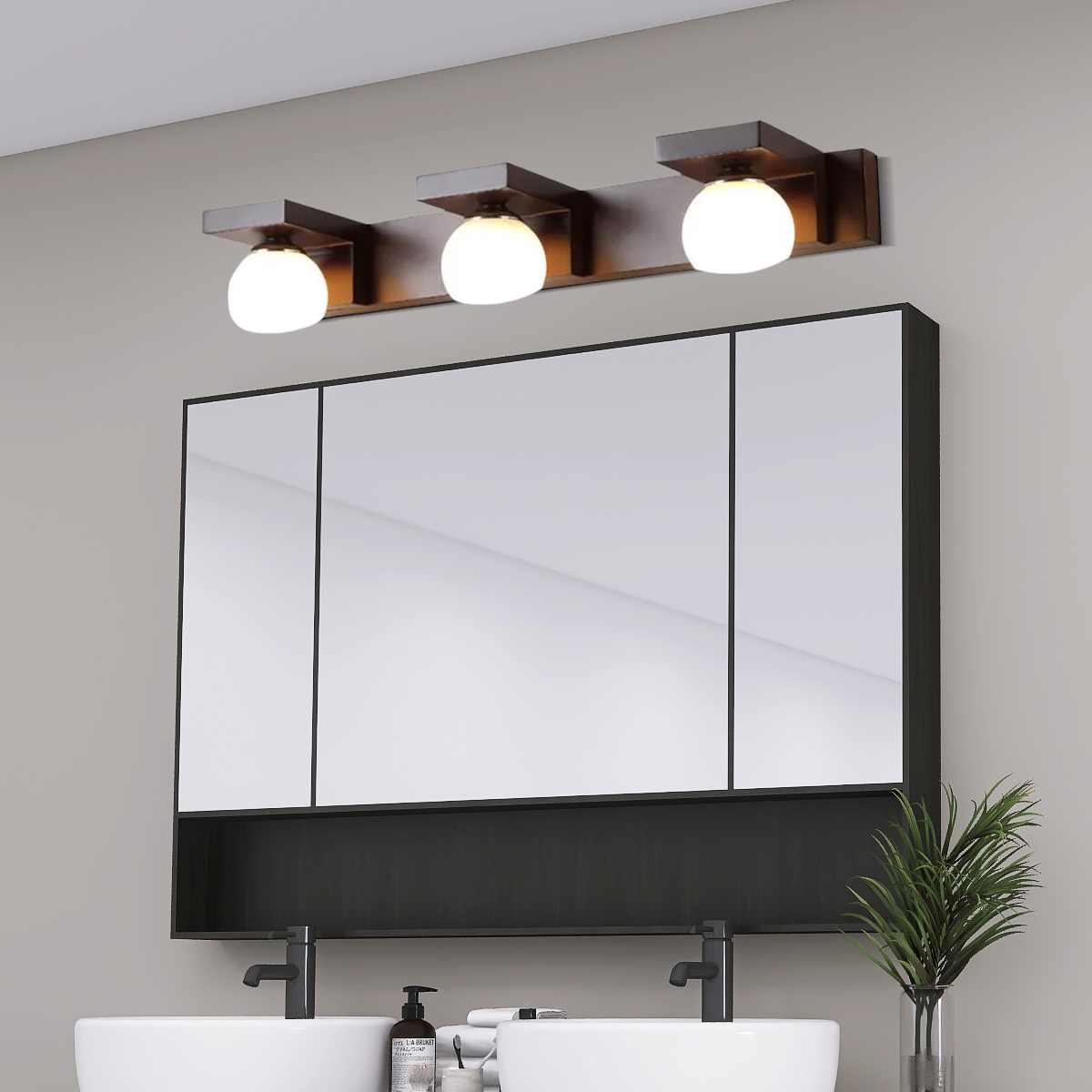 Vintage Wandleuchte LED Holz Rechteckige Walnussfarbe Badzimmer