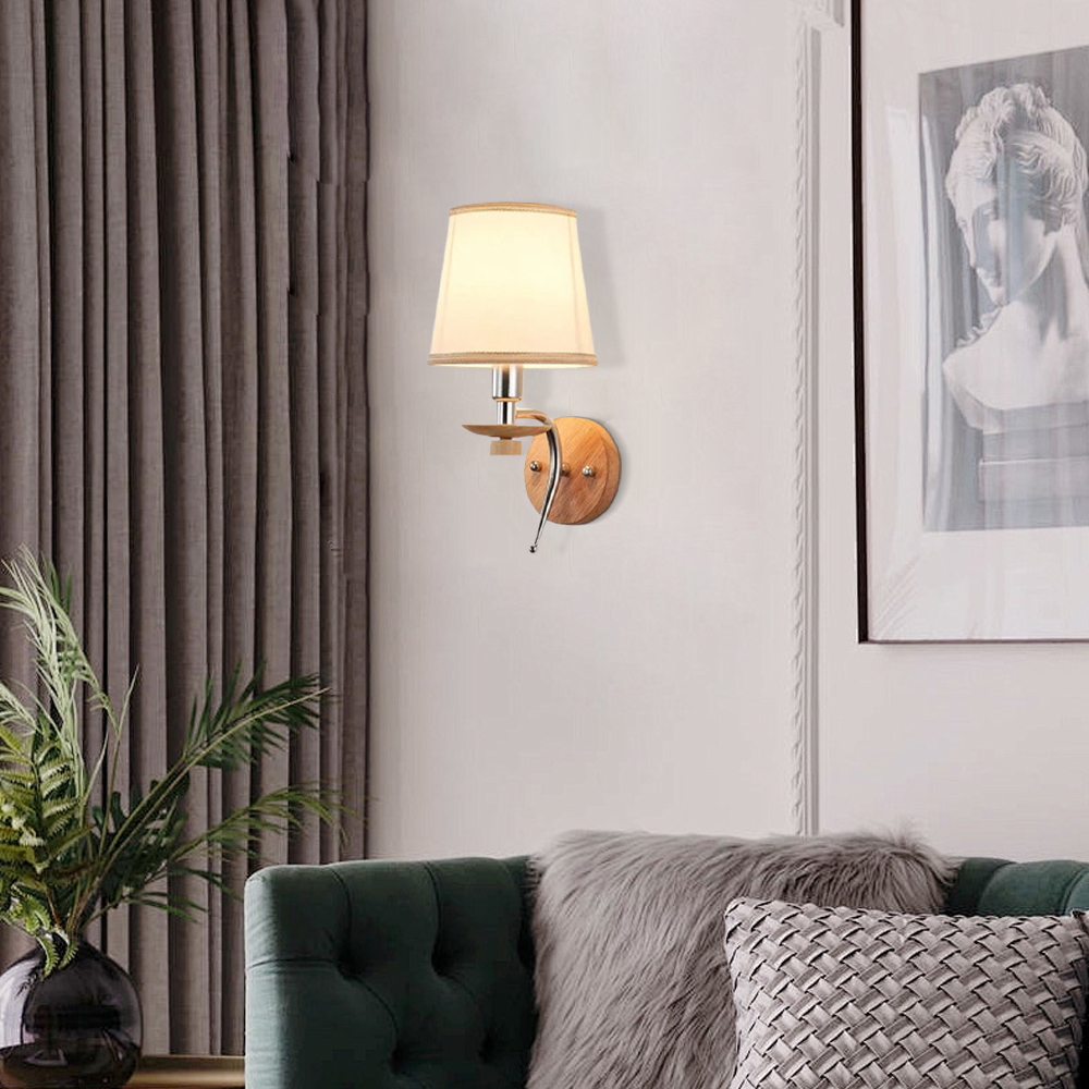 Modern Wandlampe LED Zylindrisch Beige Stoff Holz Schlafzimmer