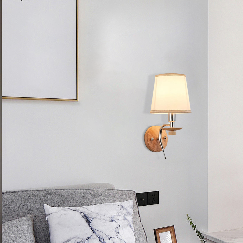 Modern Wandlampe LED Zylindrisch Beige Stoff Holz Schlafzimmer