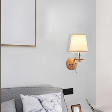 Modern Wandlampe LED Zylindrisch Beige Stoff Holz Schlafzimmer